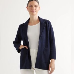NWT Quince Organic Cotton Knit Blazer in Navy Blue